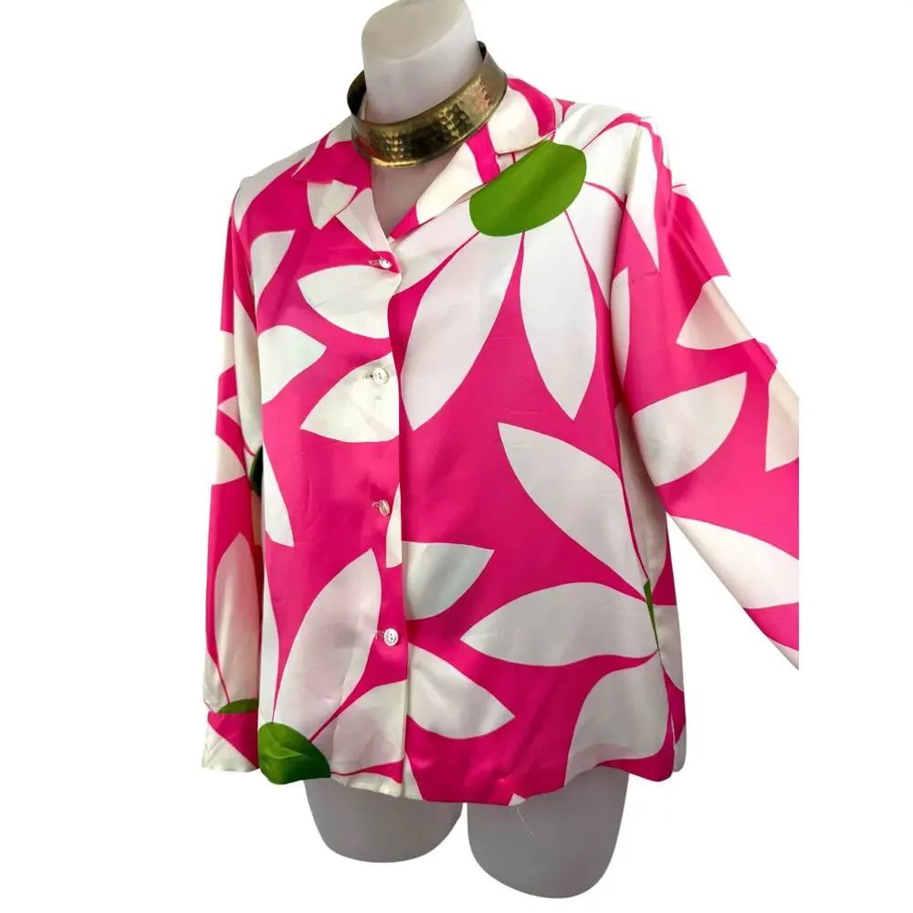 1960's PHIL ROSE OF CALIFORNIA pink and green daisy blouse - Picture 8 of 9